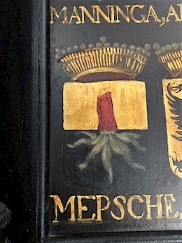 de Mepsche's Crest, Painted obituary board (detail)